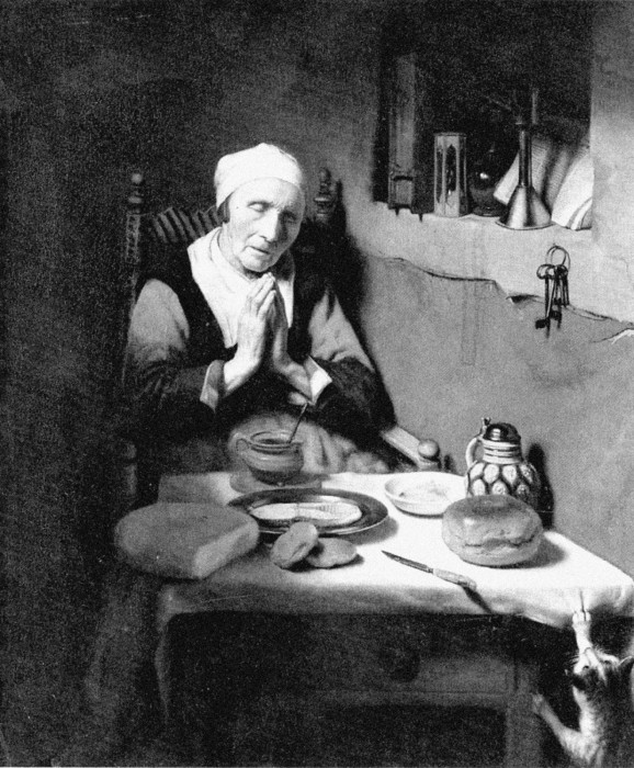 Николас Мас. «Старушка, молящаяся перед едой», ок. 1656