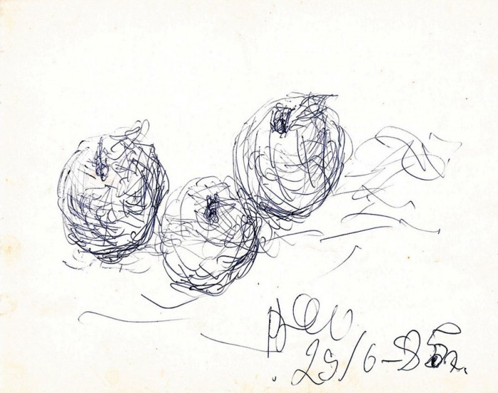 Владимир Яковлев. Яблоки. 1995 (?). Бумага, ручка. Из коллекции Натальи Шмельковой